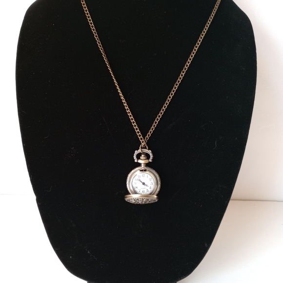 NEW NECKLACE W/ LOVE BIRDS POCKET WATCH PENDENT AGED RUSTIC FINISH - Picture 3 of 7